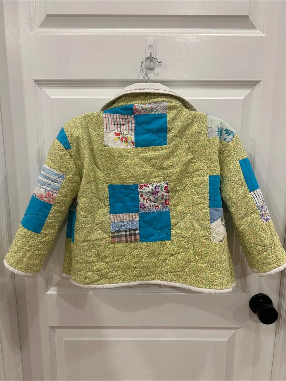 Vintage quilt jacket patchwork handmade 4t/5t Jacket in Green with Blue Accents